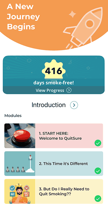 QuitSure Day 1: a welcome screen introducing the first module